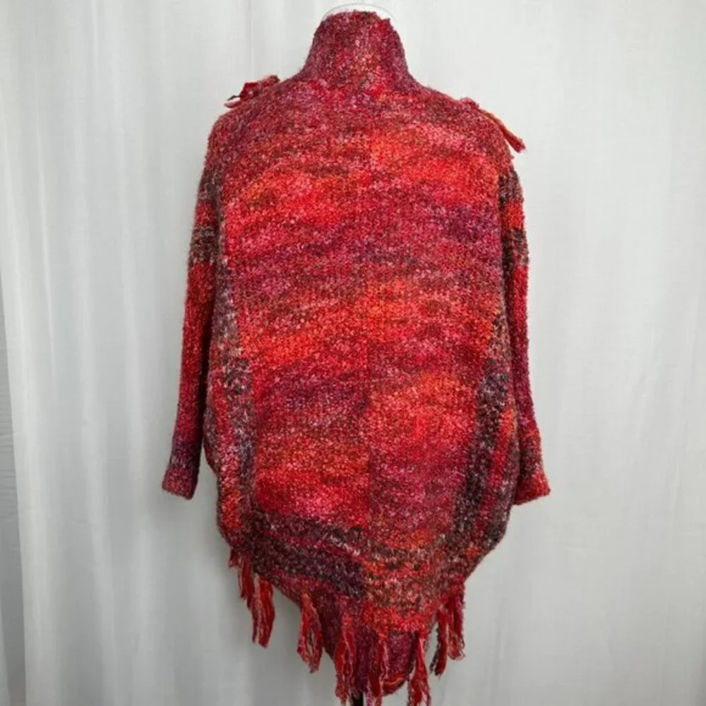 Anthropologie Open Cardigan‎ Sweater XS Fringe Red Boho Southwestern Cocoon